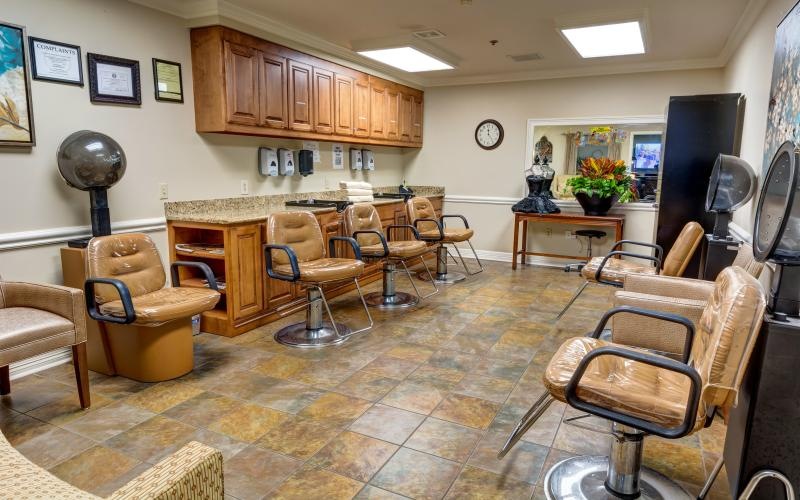 a salon with several chairs